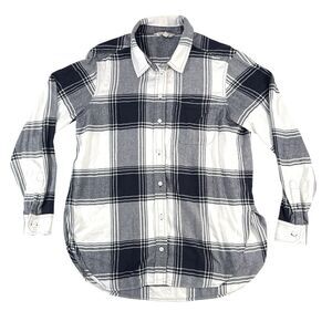 Athleta Heat Gen Flannel 2.0 Plaid Button-Up Shirt White Black Medium M